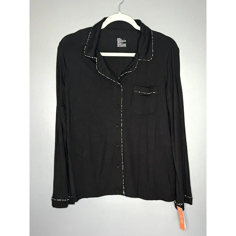 Gilligan O'Malley Pajama Top Womens Small Black Modal Long Sleeve Button Up Soft